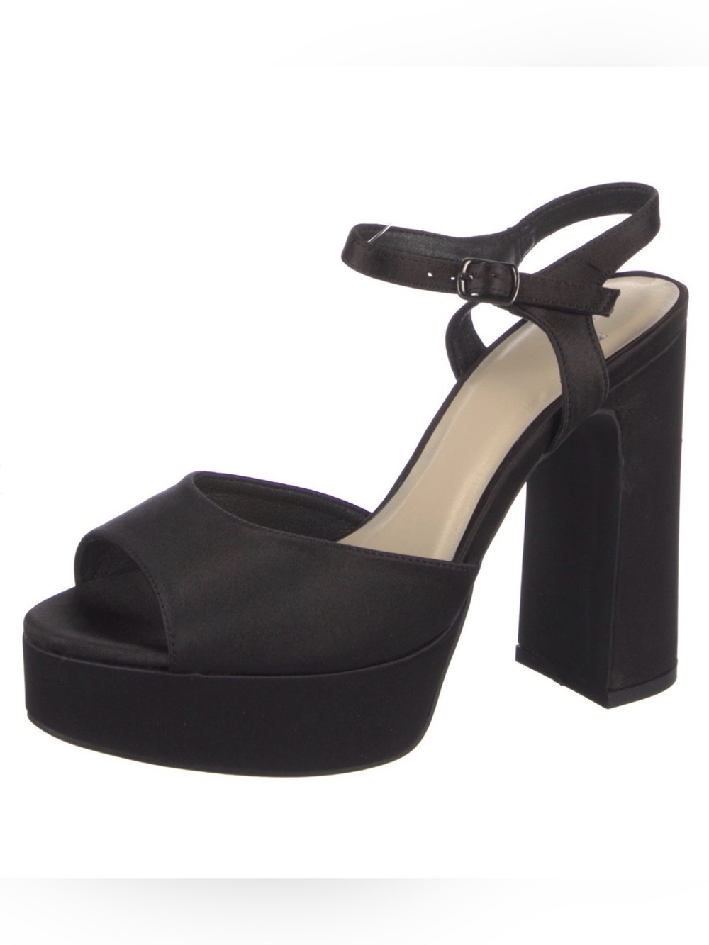 Halston black satin platform sandals